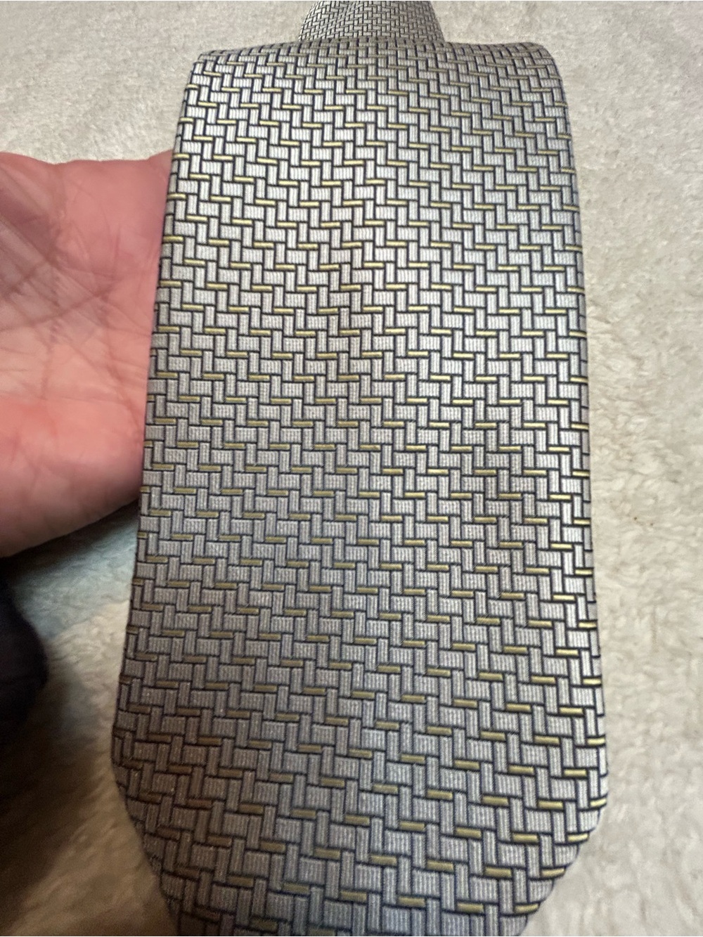 🎁3 for $30 - Silver Clip On Tie with Yellow Rectangles